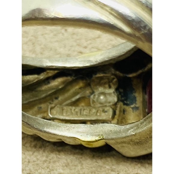 DAVID YURMAN - Sterling Silver 14k Gold & 8mm Garnet Noblesse Ring, Size 5.5 - Picture 7 of 11